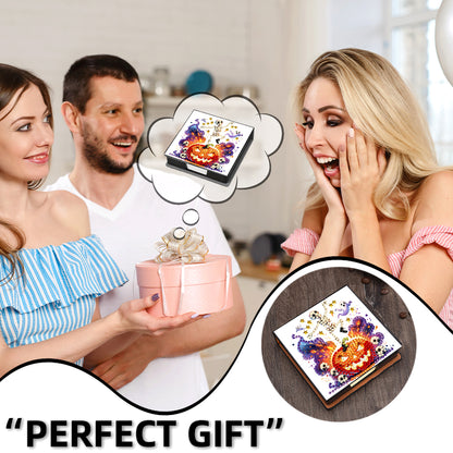 5D DIY PU Diamond Art Note Box with 160 Sheets Paper Memo Pad Holder (Skull)(Halloween)