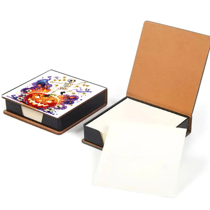 5D DIY PU Diamond Art Note Box with 160 Sheets Paper Memo Pad Holder (Skull)(Halloween)