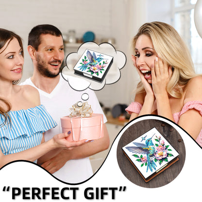 5D DIY PU Diamond Art Note Box with 160 Sheets Paper Memo Pad Holder (Bird)