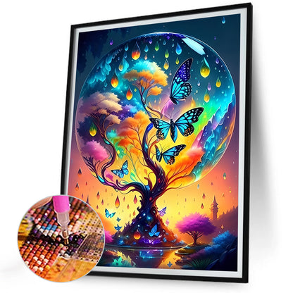 Butterfly And Tree Of Life - Full Round Drill Diamond Painting 30*40CM