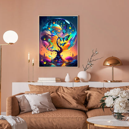 Tree Of Life With Butterflies - Full Round Drill Diamond Painting 30*40CM