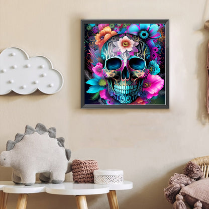 Skull With Flowers - Full Round Drill Diamond Painting 30*30CM