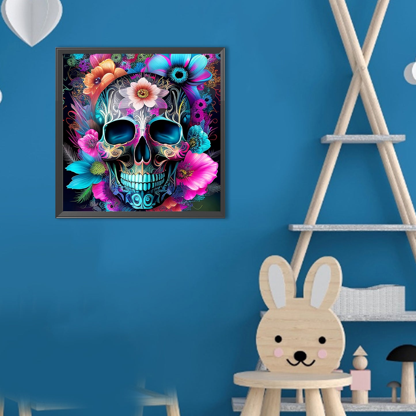 Skull With Flowers - Full Round Drill Diamond Painting 30*30CM