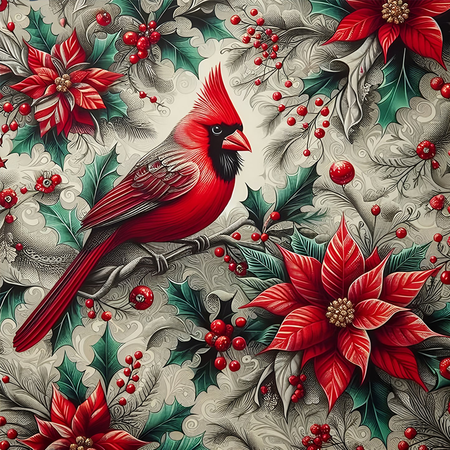 Poinsettia And Cardinal - Full Round Drill Diamond Painting 40*40CM