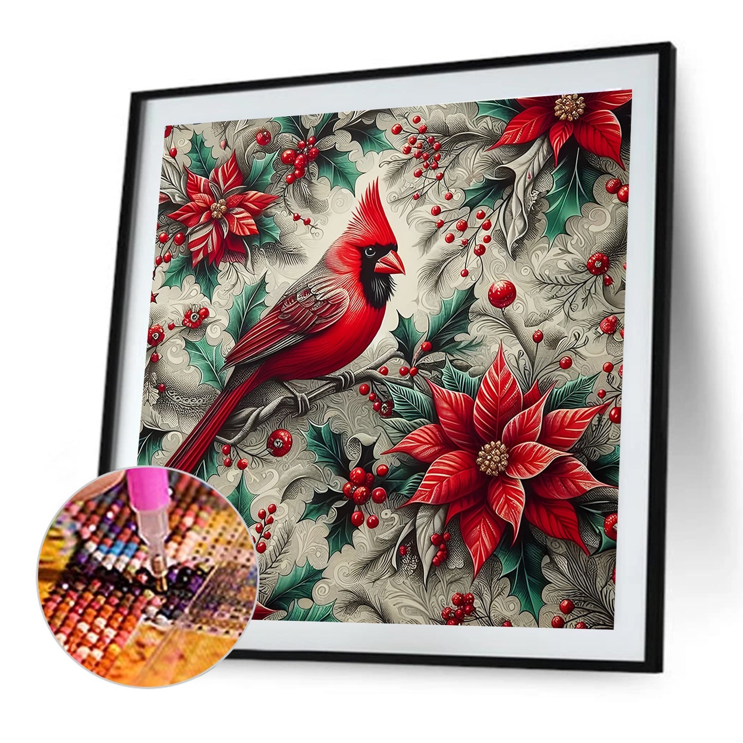 Poinsettia And Cardinal - Full Round Drill Diamond Painting 40*40CM