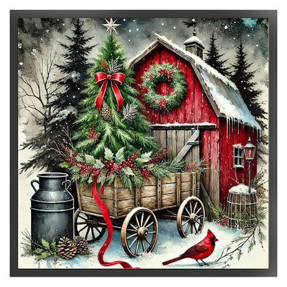 Christmas Tree And Cottage - 11CT Stamped Cross Stitch 45*45CM