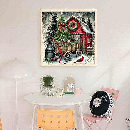 Christmas Tree And Cottage - 11CT Stamped Cross Stitch 45*45CM