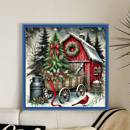 Christmas Tree And Cottage - 11CT Stamped Cross Stitch 45*45CM