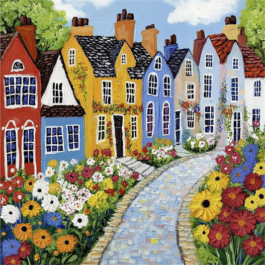 Colorful Houses - 14CT Stamped Cross Stitch 40*40CM