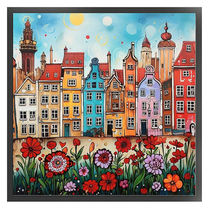 Colorful Houses - 14CT Stamped Cross Stitch 40*40CM