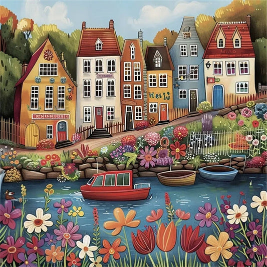 Colorful Houses - 14CT Stamped Cross Stitch 40*40CM