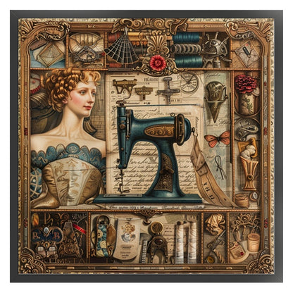 Woman With Sewing Machine - 14CT Stamped Cross Stitch 40*40CM