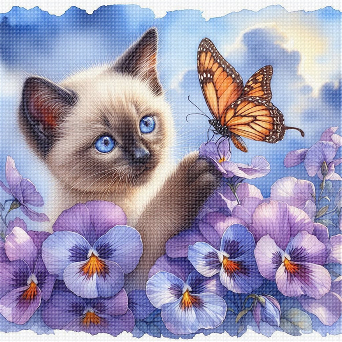 Pansy Siamese Cat - 11CT Stamped Cross Stitch 40*40CM