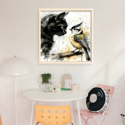 Black Cat And Sparrow - 11CT Stamped Cross Stitch 40*40CM