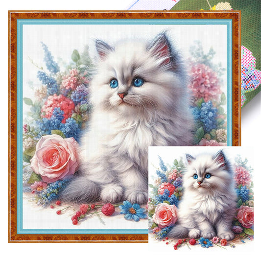 Rose Cat - 11CT Stamped Cross Stitch 40*40CM