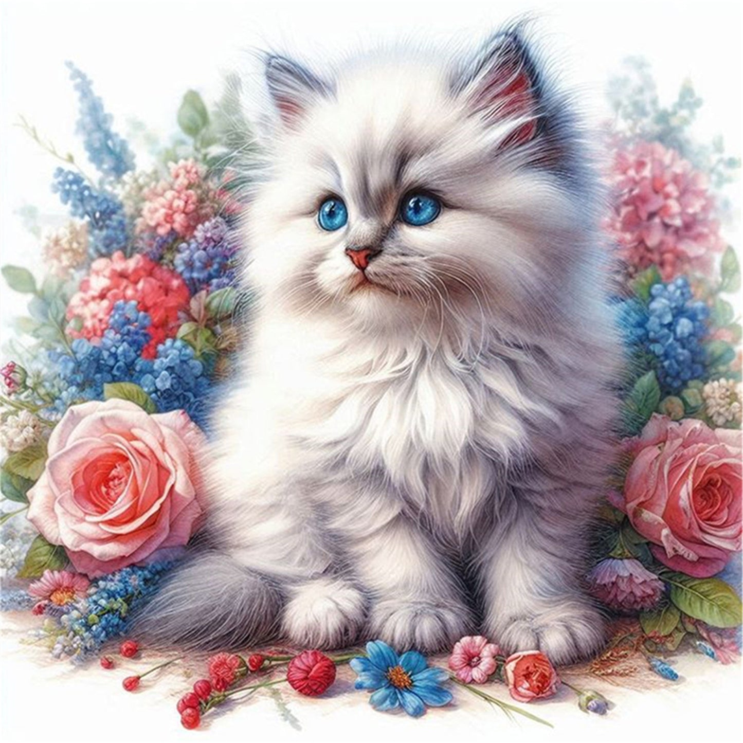 Rose Cat - 11CT Stamped Cross Stitch 40*40CM