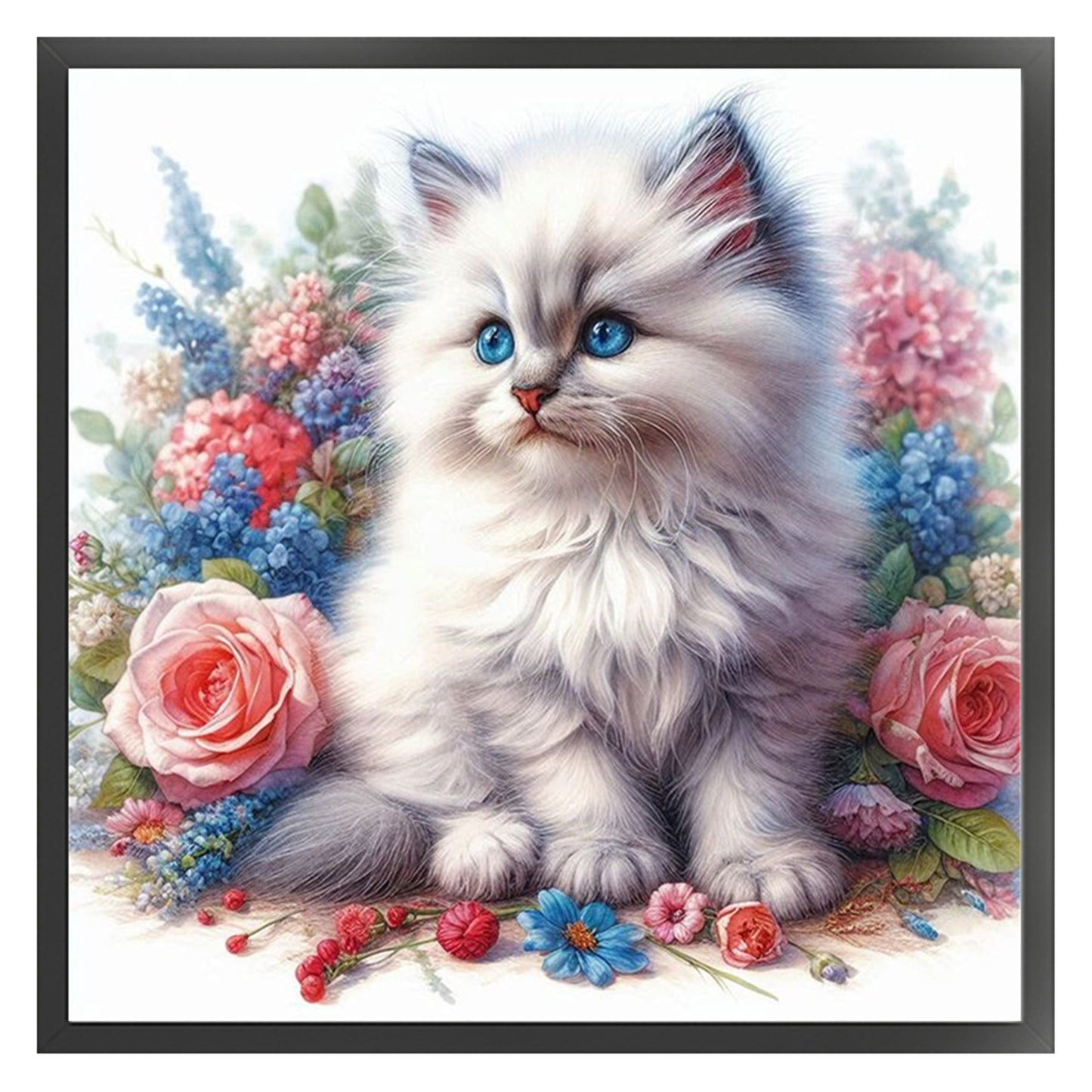 Rose Cat - 11CT Stamped Cross Stitch 40*40CM