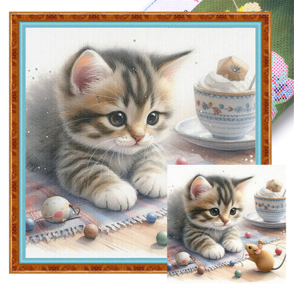 Cat And Mouse - 11CT Stamped Cross Stitch 40*40CM