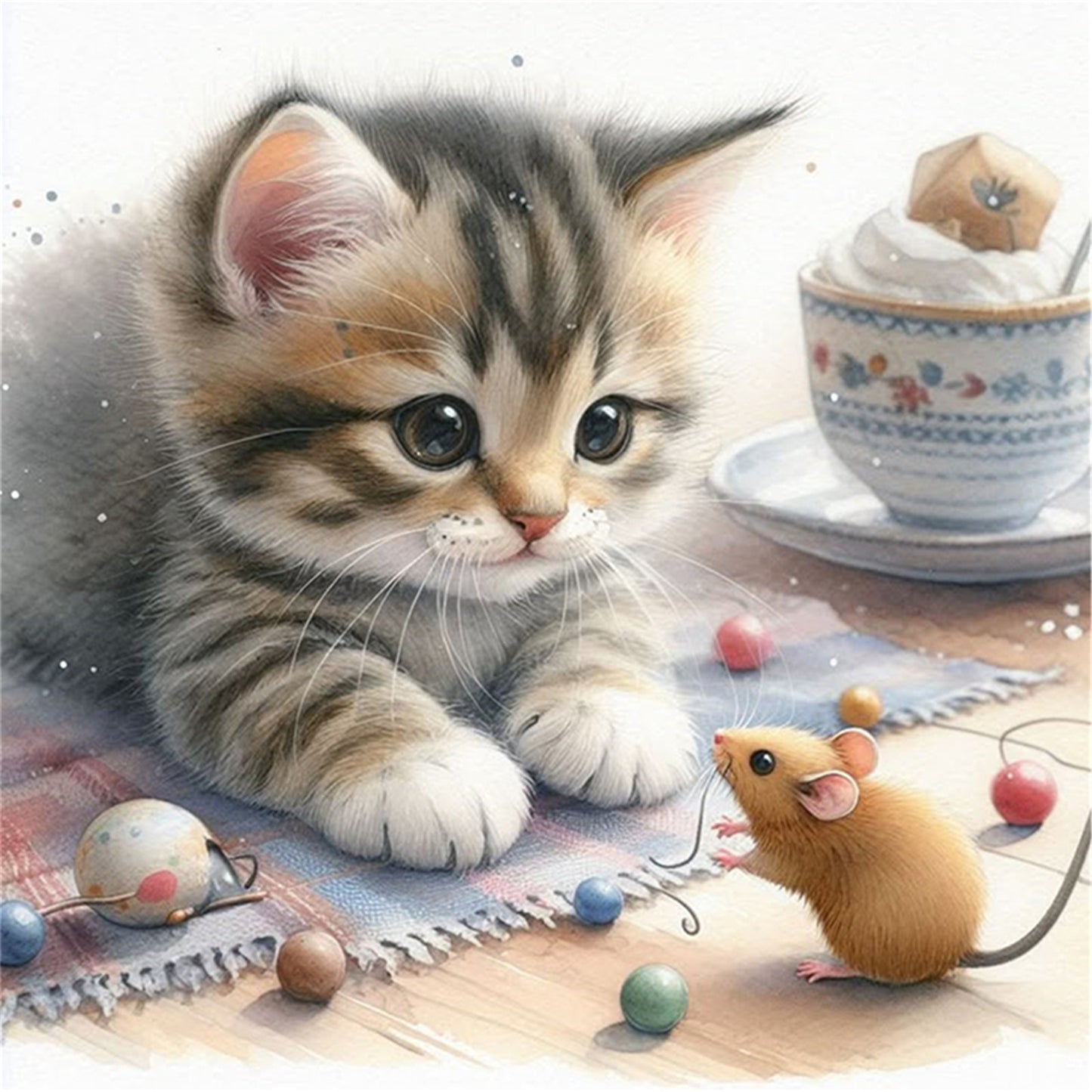 Cat And Mouse - 11CT Stamped Cross Stitch 40*40CM