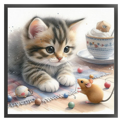 Cat And Mouse - 11CT Stamped Cross Stitch 40*40CM