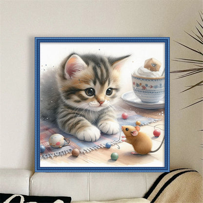 Cat And Mouse - 11CT Stamped Cross Stitch 40*40CM