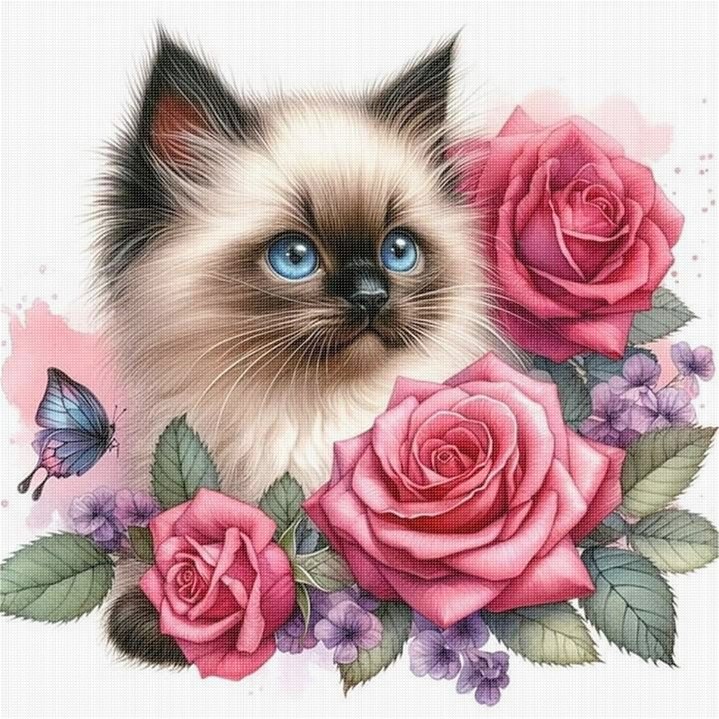 Rose Siamese Cat - 11CT Stamped Cross Stitch 40*40CM