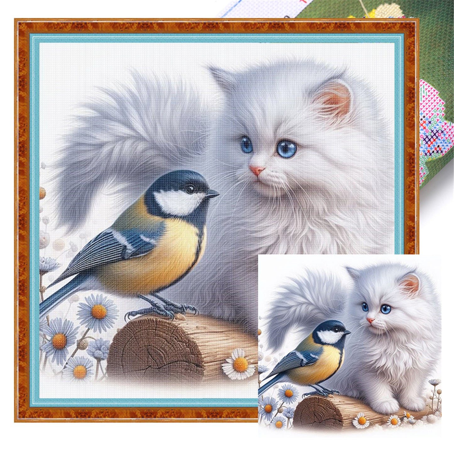 Cat And Robin - 11CT Stamped Cross Stitch 40*40CM
