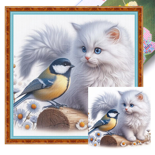 Cat And Robin - 11CT Stamped Cross Stitch 40*40CM