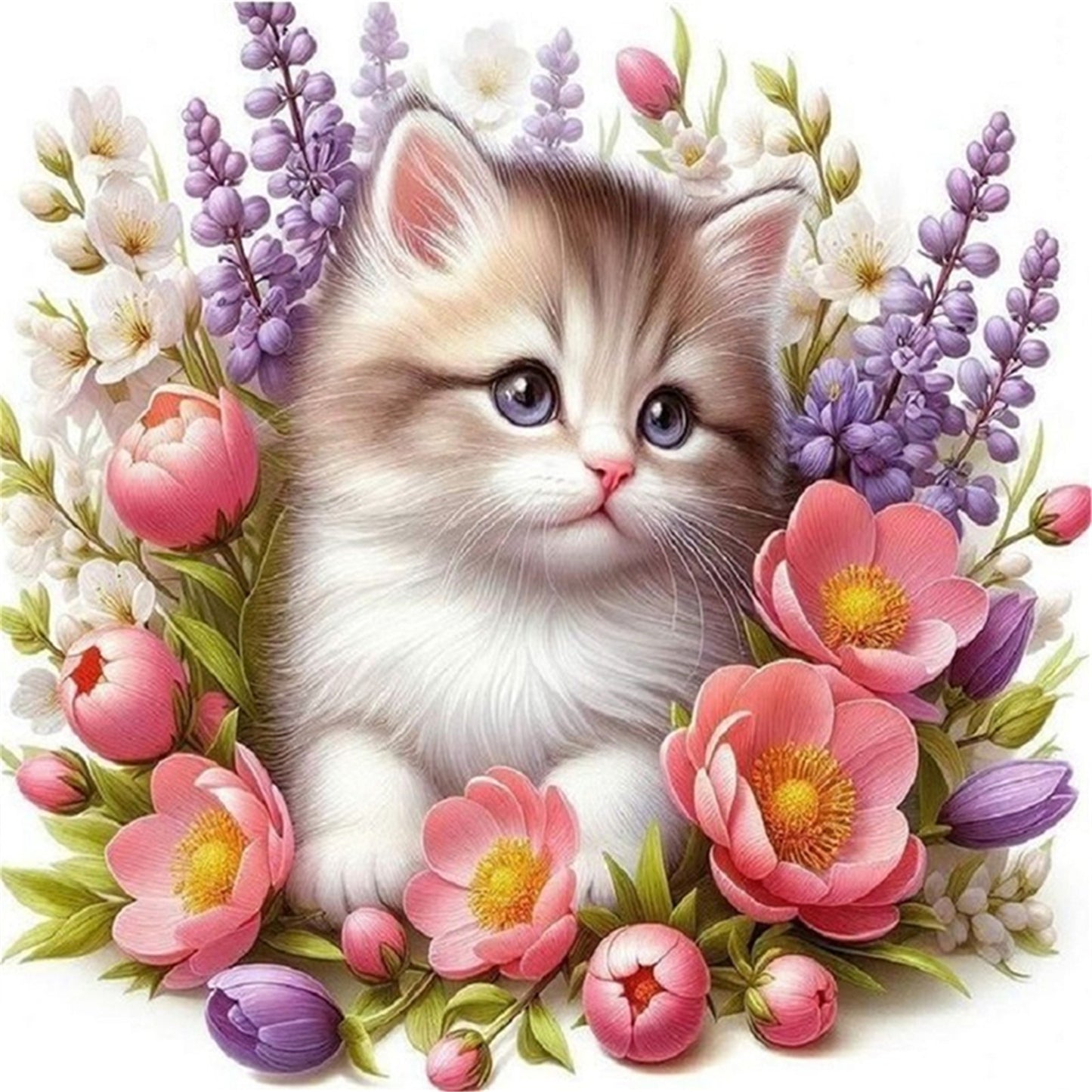Flower Cat - 11CT Stamped Cross Stitch 40*40CM