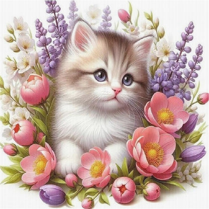 Flower Cat - 11CT Stamped Cross Stitch 40*40CM