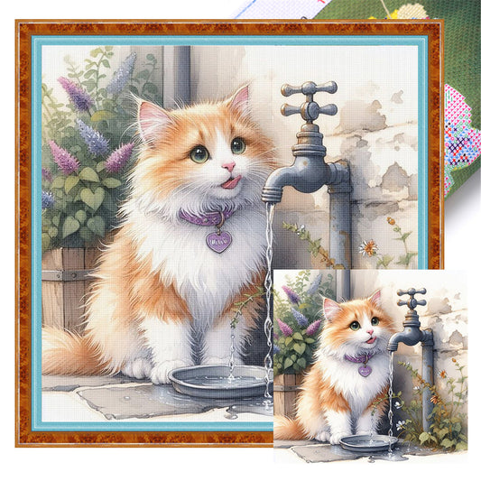 Kitten Drinking Water - 11CT Stamped Cross Stitch 40*40CM