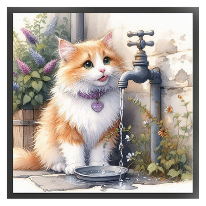 Kitten Drinking Water - 11CT Stamped Cross Stitch 40*40CM