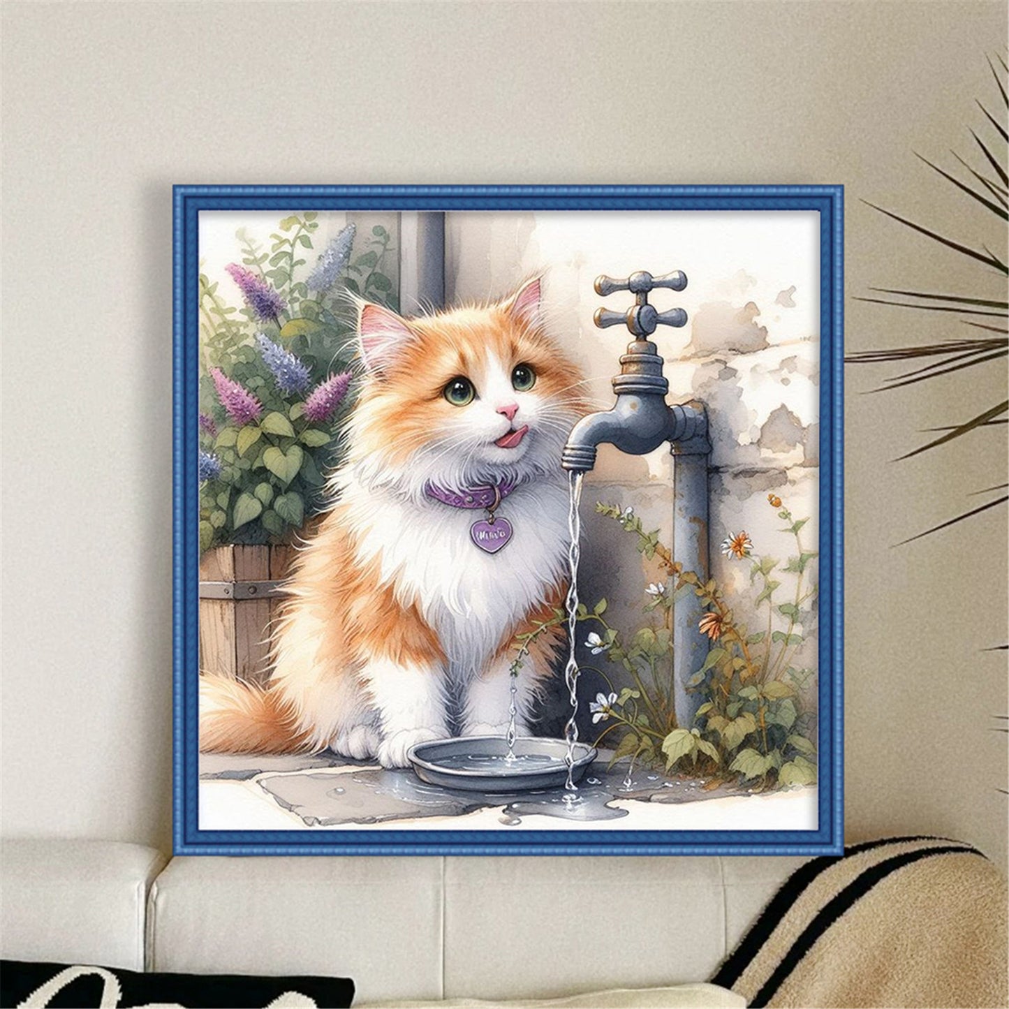 Kitten Drinking Water - 11CT Stamped Cross Stitch 40*40CM
