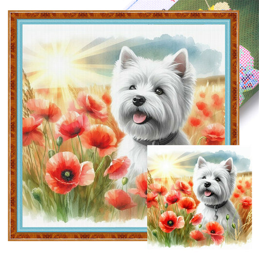 Poppy Schnauzer - 11CT Stamped Cross Stitch 40*40CM