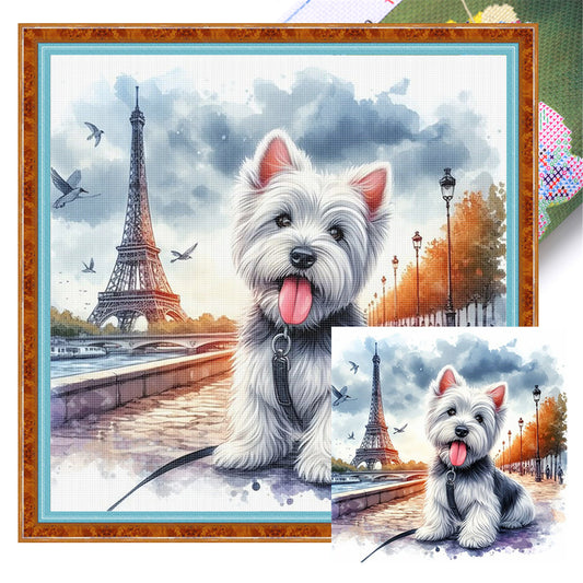 Eiffel Tower Schnauzer - 11CT Stamped Cross Stitch 40*40CM