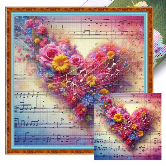 Heart-Shaped Flowers - 11CT Stamped Cross Stitch 40*40CM