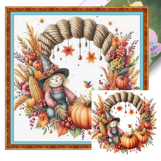 Scarecrow Wreath - 11CT Stamped Cross Stitch 40*40CM