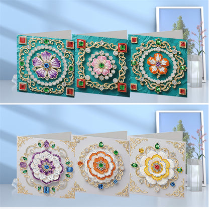 6pcs DIY Floral Pattern Diamond Art Greeting Cards for Festivals and Celebration