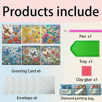 6pcs DIY Butterfly Bee Diamond Art Greeting Cards for Festivals and Celebrations