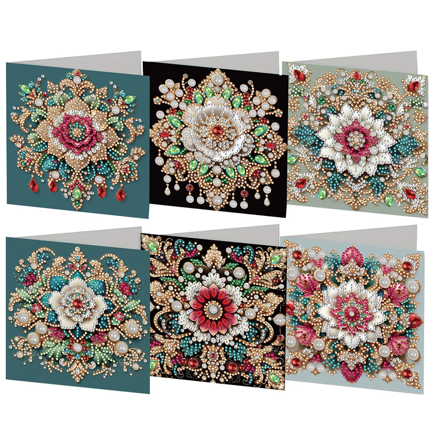 6pcs DIY Retro Pattern Diamond Art Greeting Cards for Festivals and Celebrations