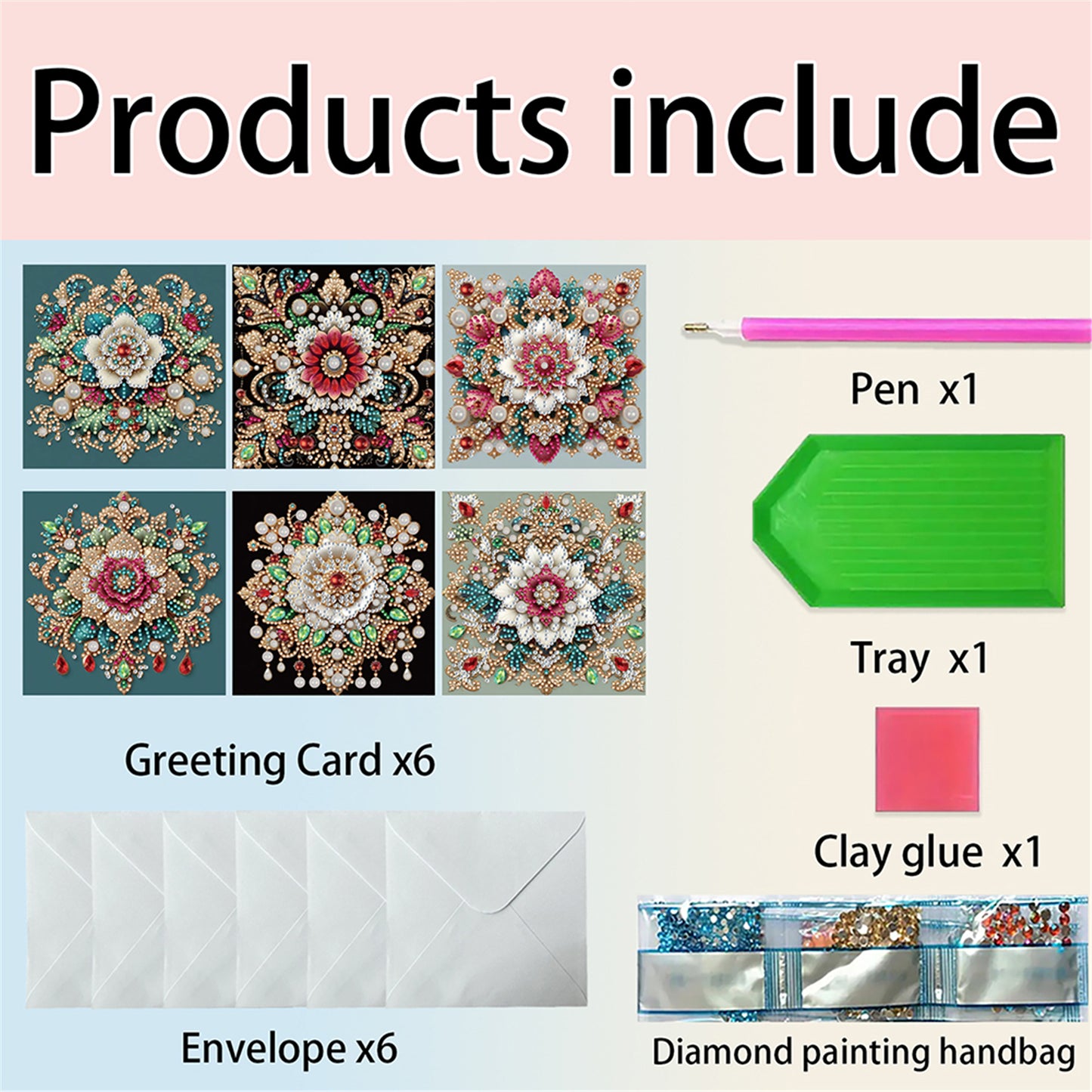 6pcs DIY Retro Pattern Diamond Art Greeting Cards for Festivals and Celebrations