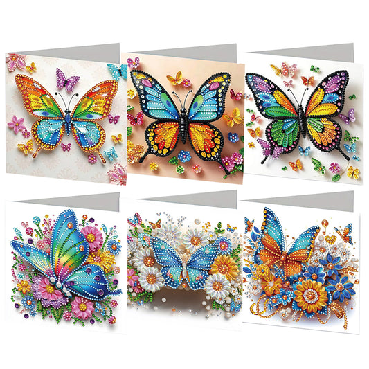 6pcs DIY Butterfly Diamond Art Greeting Cards for Festivals and Celebrations