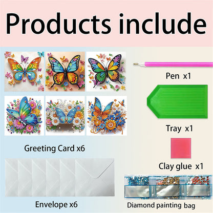 6pcs DIY Butterfly Diamond Art Greeting Cards for Festivals and Celebrations