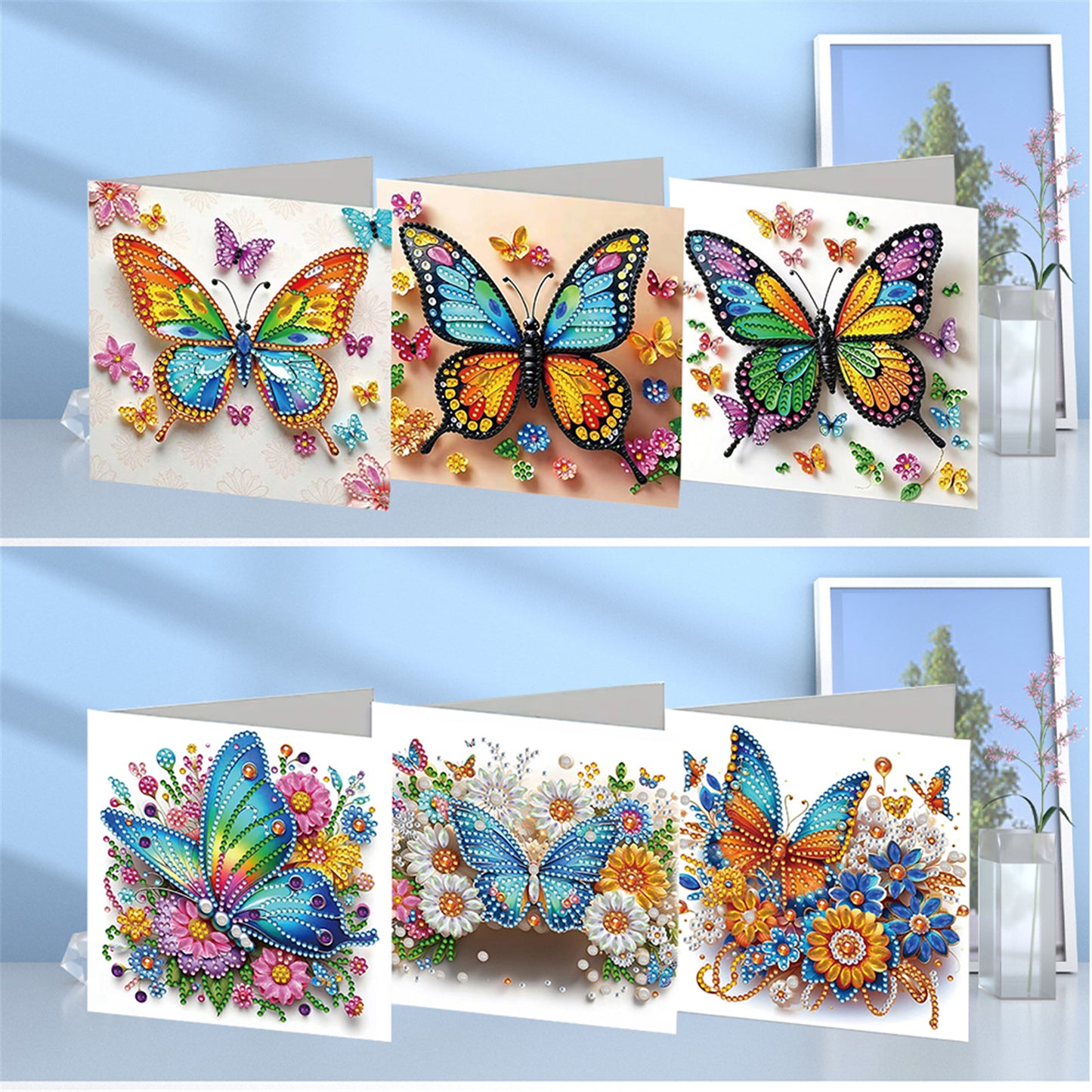 6pcs DIY Butterfly Diamond Art Greeting Cards for Festivals and Celebrations