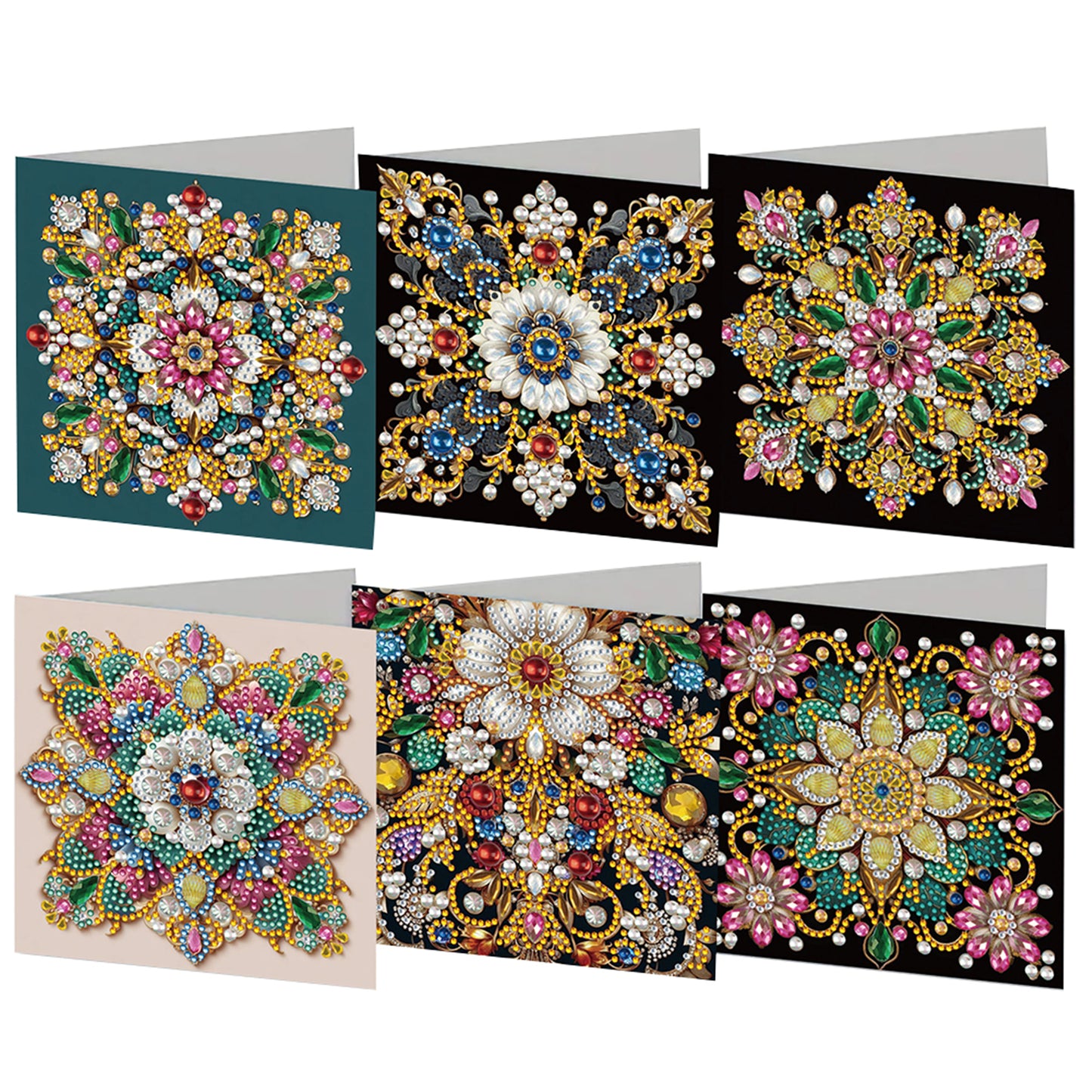 6pcs DIY Flower Pattern Diamond Art Greeting Cards for Festivals and Celebration