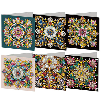 6pcs DIY Flower Pattern Diamond Art Greeting Cards for Festivals and Celebration