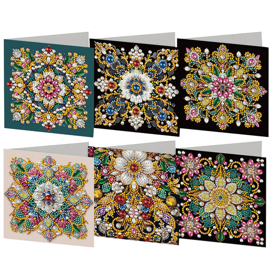 6pcs DIY Flower Pattern Diamond Art Greeting Cards for Festivals and Celebration
