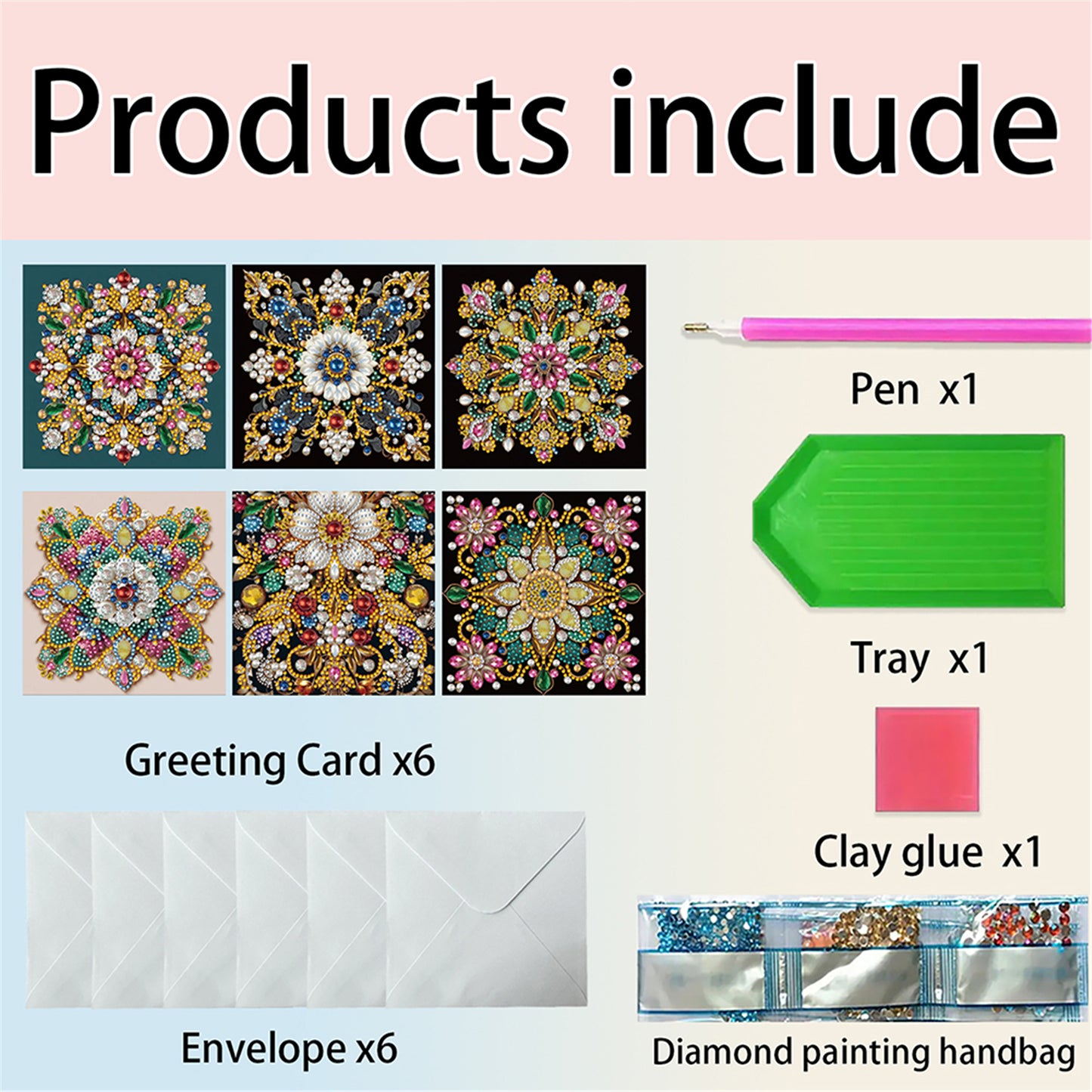 6pcs DIY Flower Pattern Diamond Art Greeting Cards for Festivals and Celebration