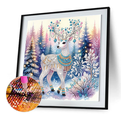 Deer In Snowy Landscape - Special Shaped Drill Diamond Painting 30*30CM