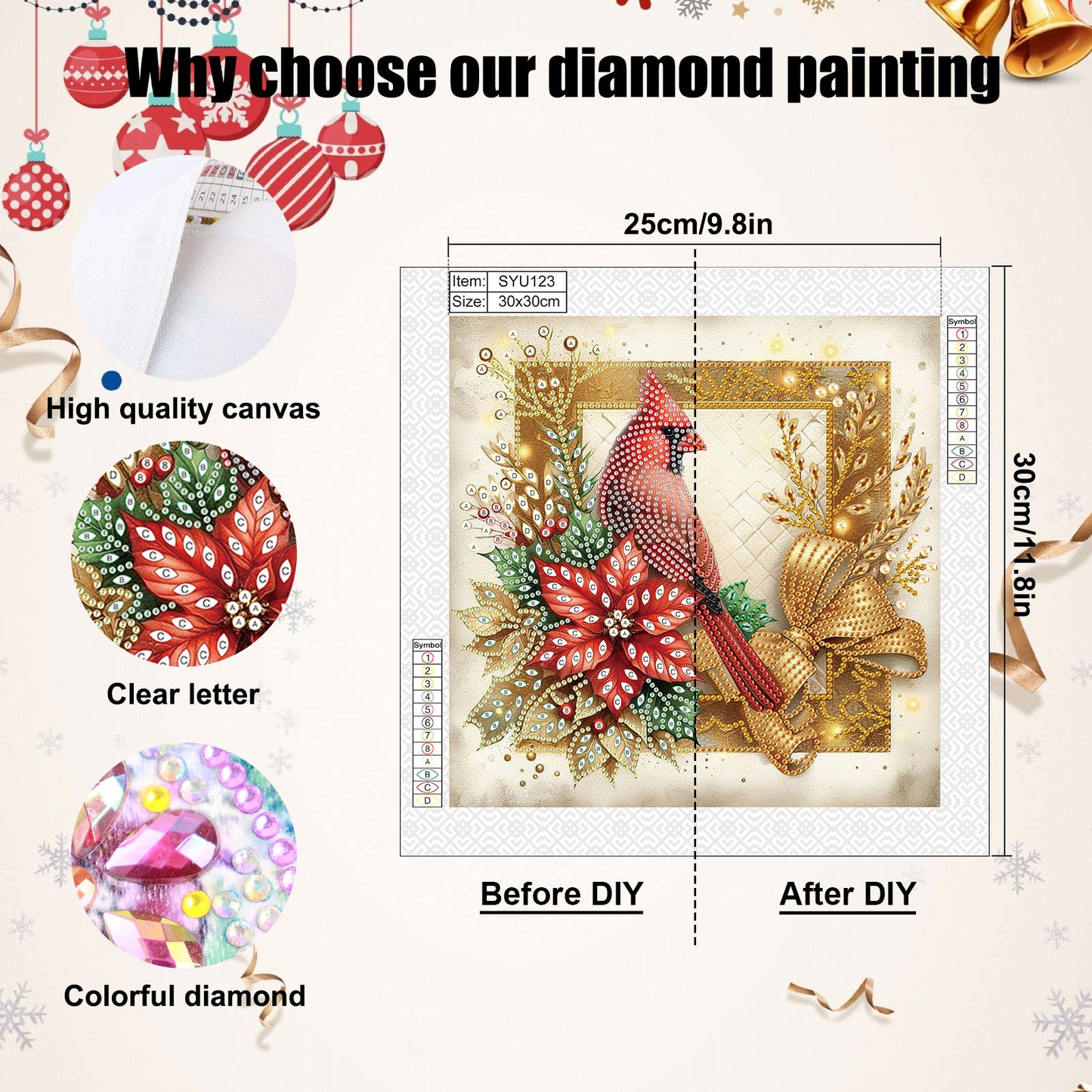 Christmas Cardinal - Special Shaped Drill Diamond Painting 30*30CM